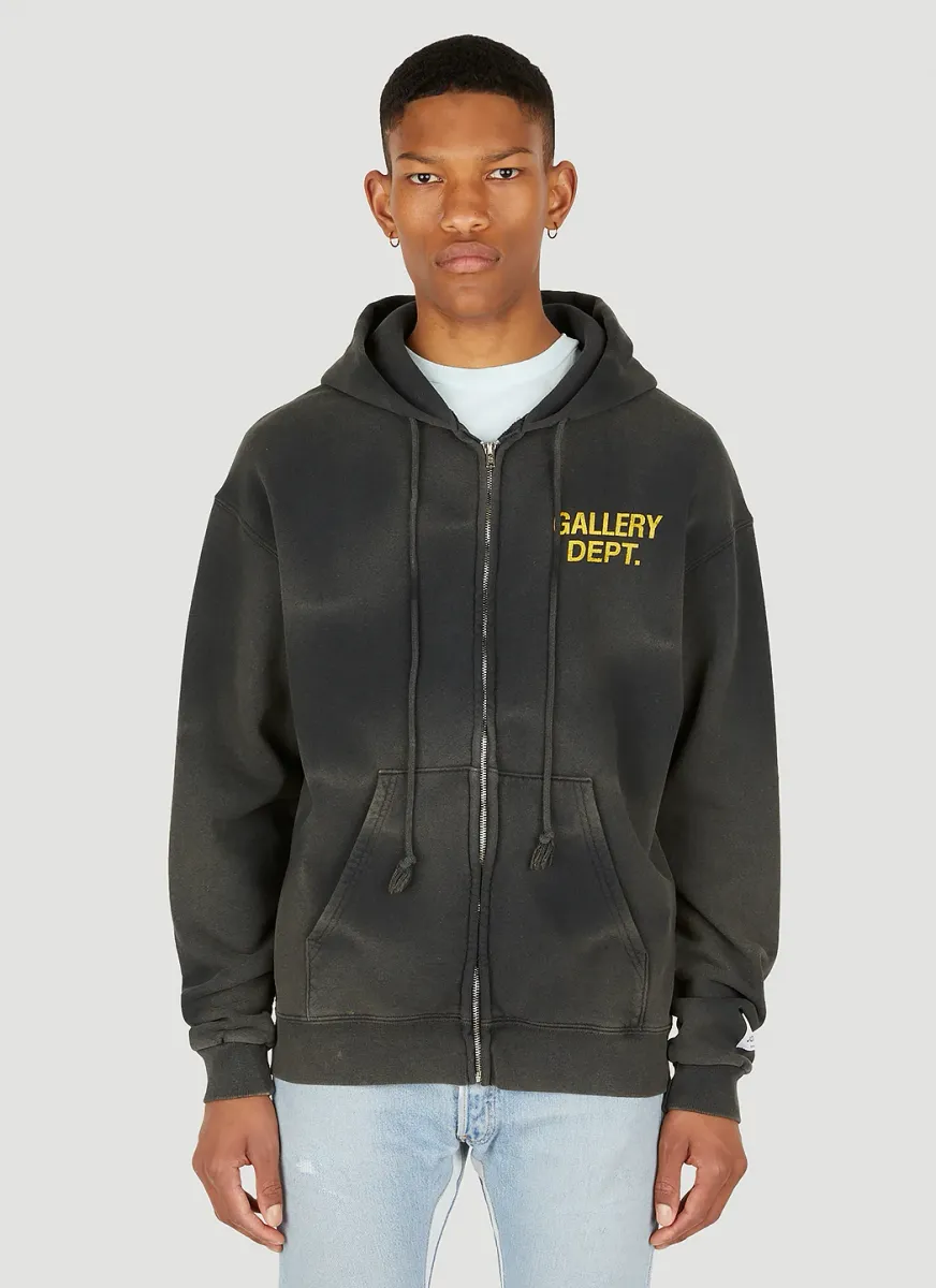 Logo Print Zip Up Hooded Sweatshirt
