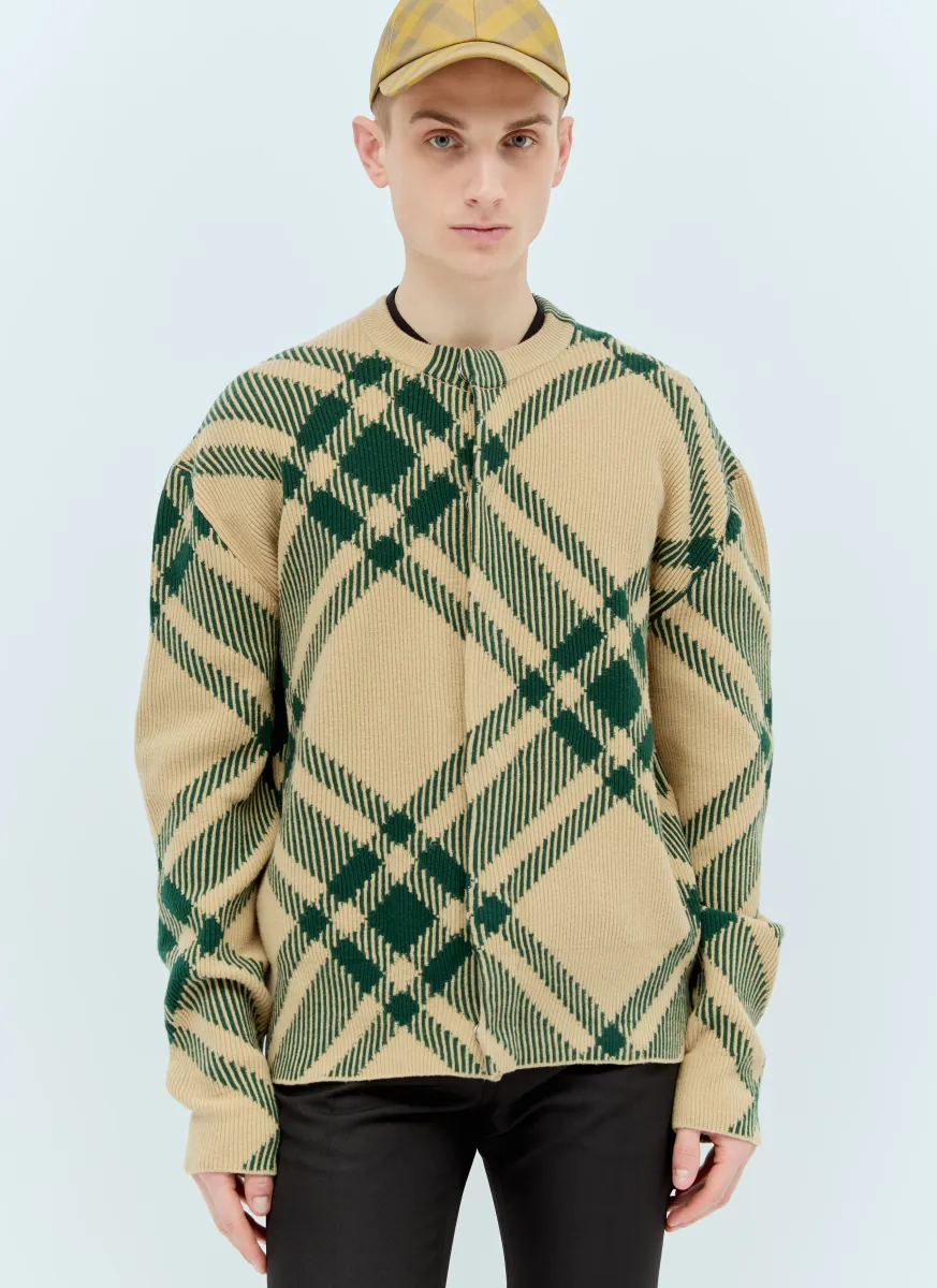 Check Wool-Blend Cardigan