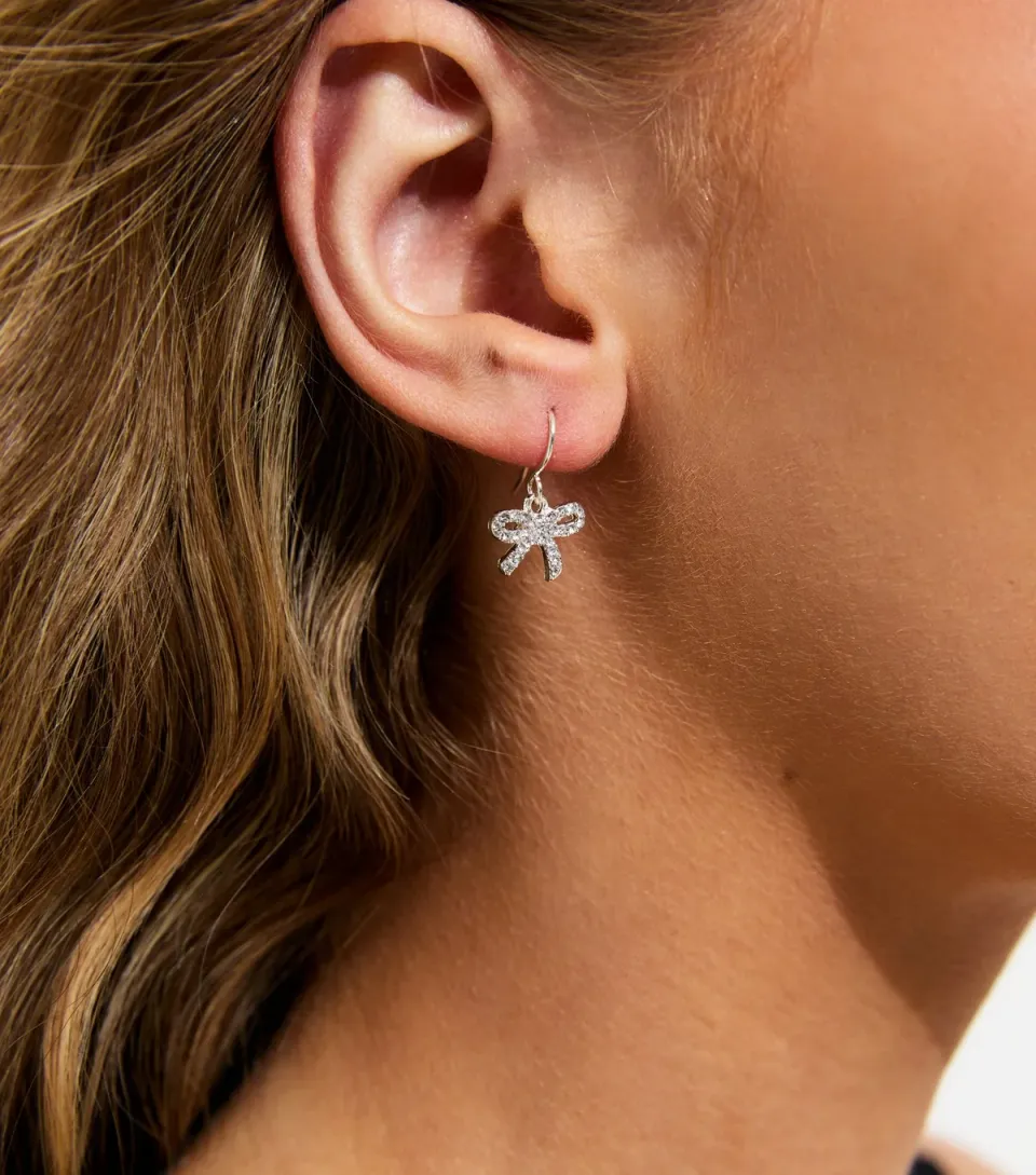 Silver Tone Diamant?� Bow Drop Earrings