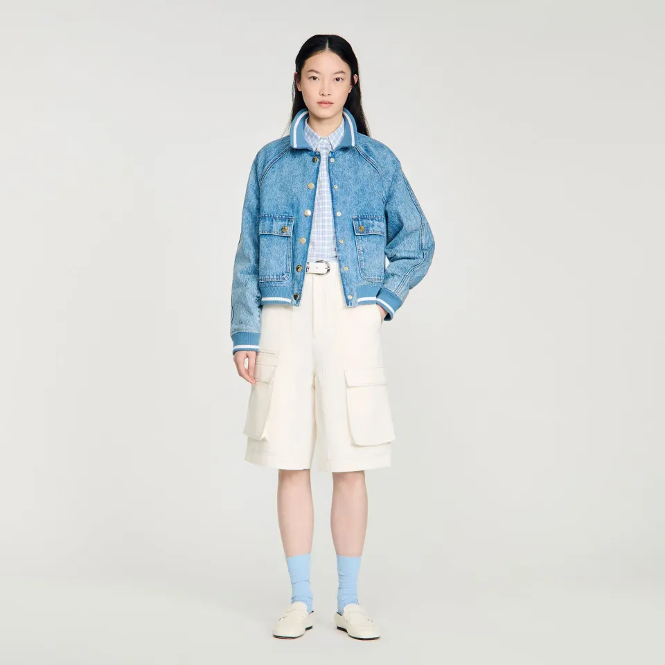Rib-trimmed denim jacket