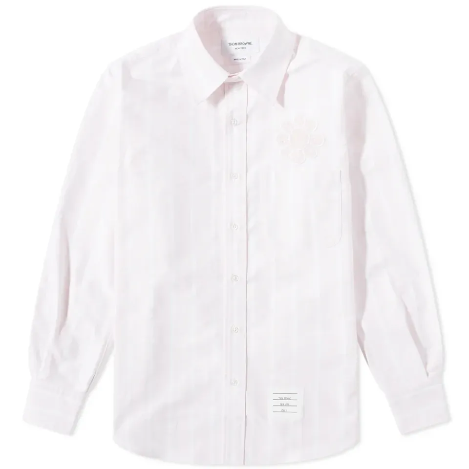 Floral Applique Striped Button Down Oxford Shirt