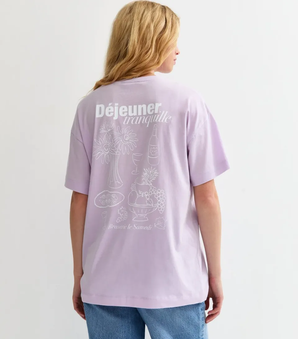 Women's Lilac Sketchy Print Oversized T-Shirt