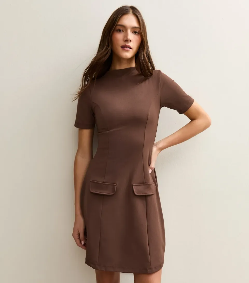 Women's Dark Brown Short Sleeve Mini Dress