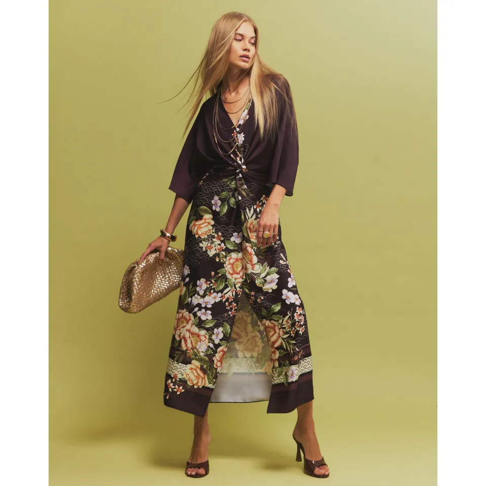 Floral Twist Front Midi Dress