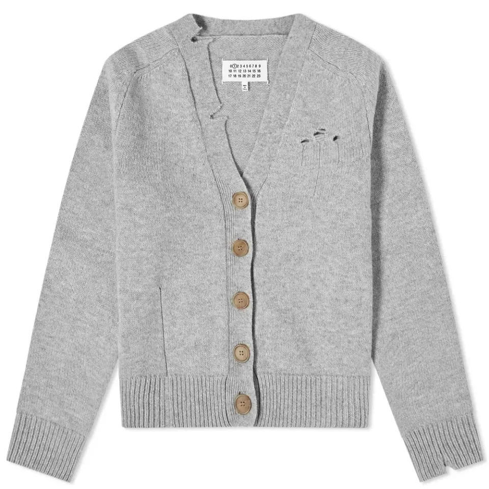 Back Knotch Detail Distressed Cardigan
