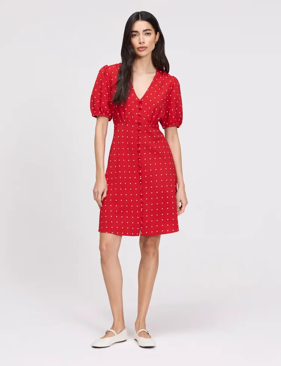 Polka Dot V-Neck Mini Tea Dress Red Mix