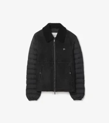 Shearling Nylon Puffer Jacket in Black