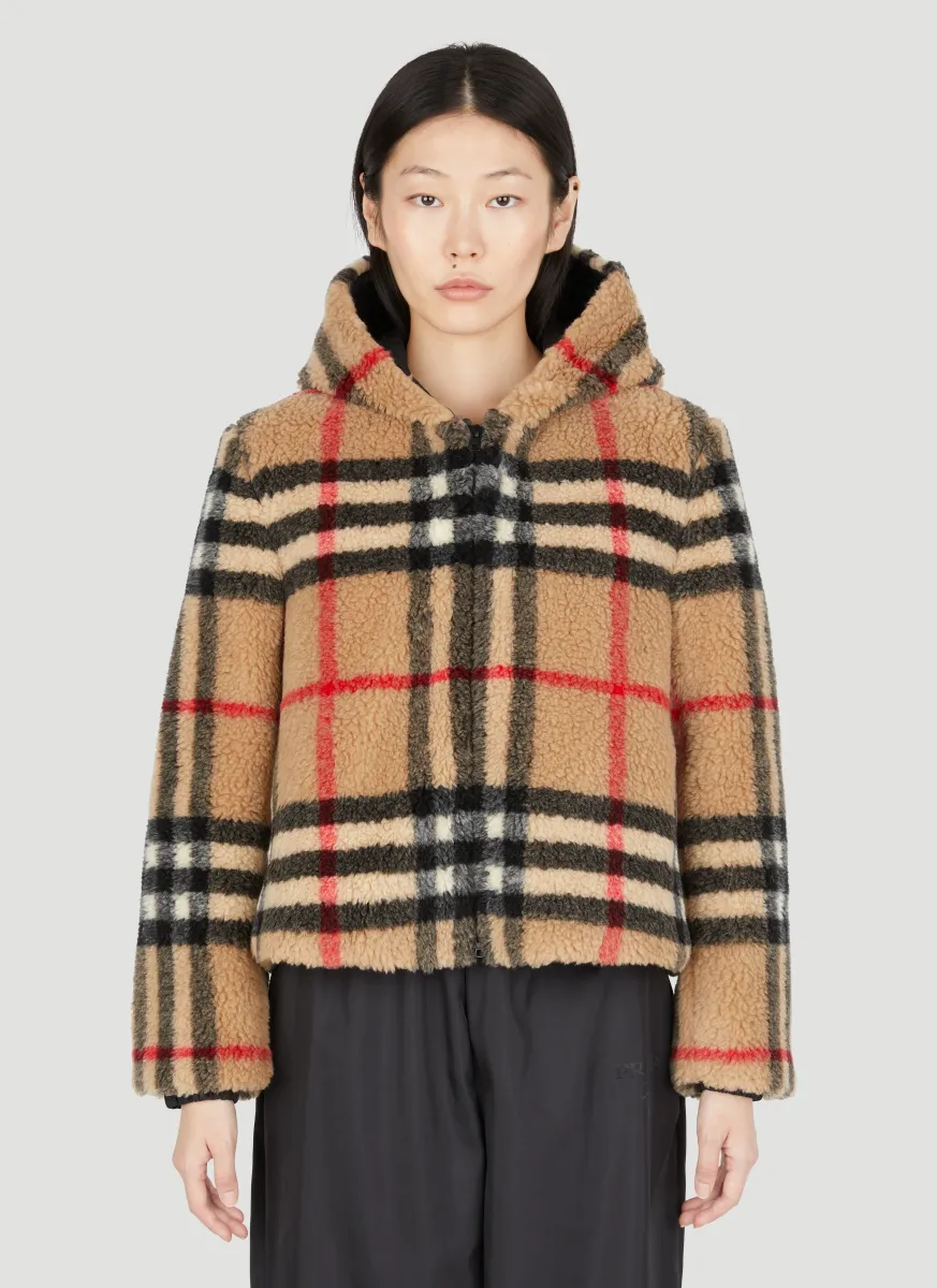 Check Fleece Hooded Jacket