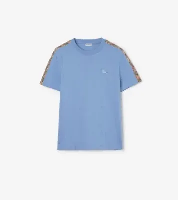 Check Trim Cotton T-shirt in Cornflower blue