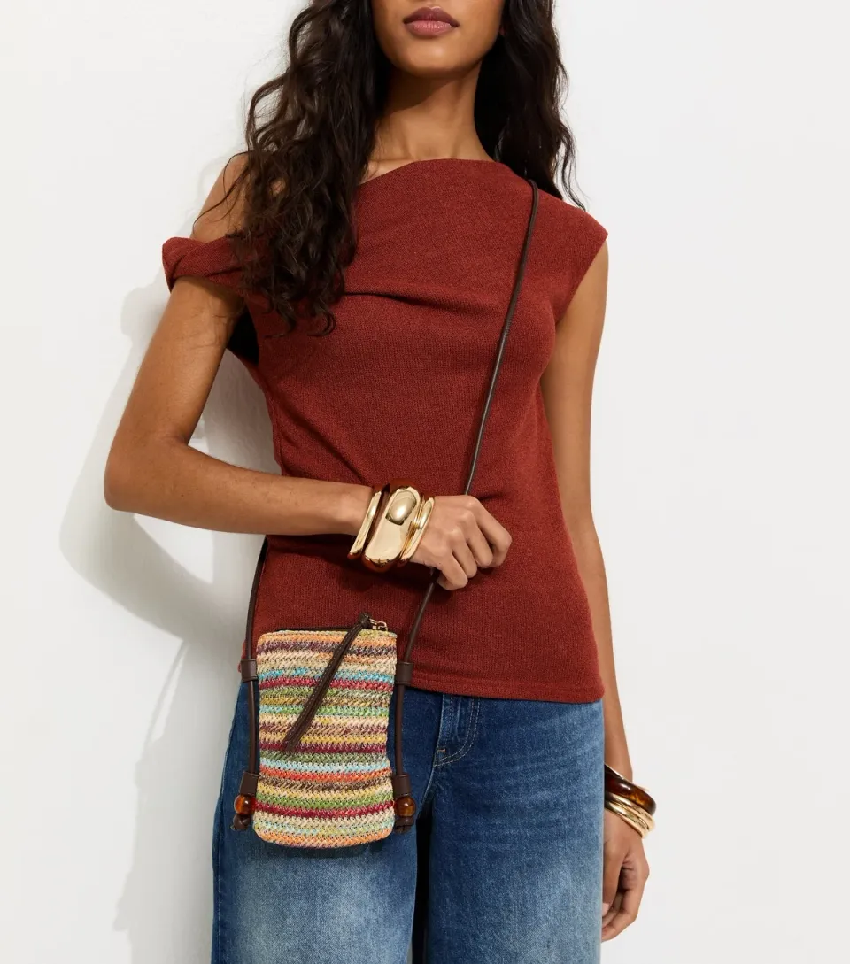 Multicolour Woven Striped Phone Bag