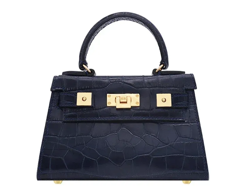 Maya Mignon Orinoco 'Croc' Print Calf Leather Handbag - Navy 2