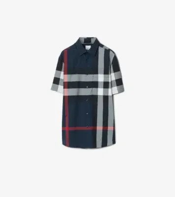 Slim Fit Check Cotton Shirt in Navy