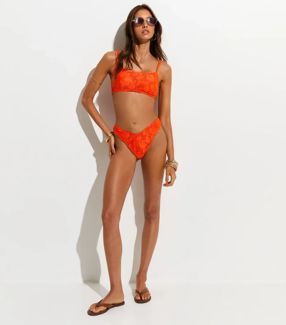 Women's Orange Floral Crochet Bikini Bottoms