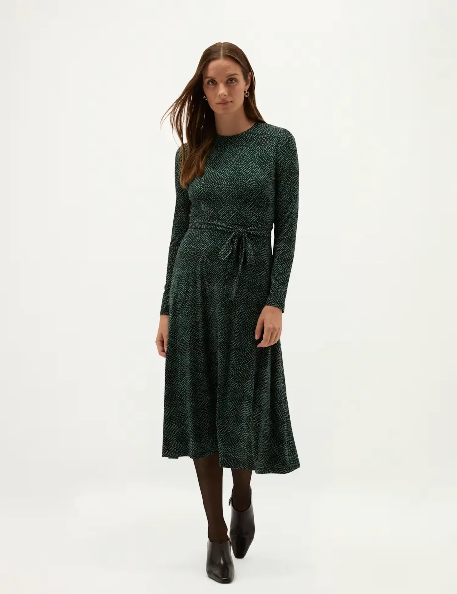 Jersey Geometric Midi Skater Dress Black Mix