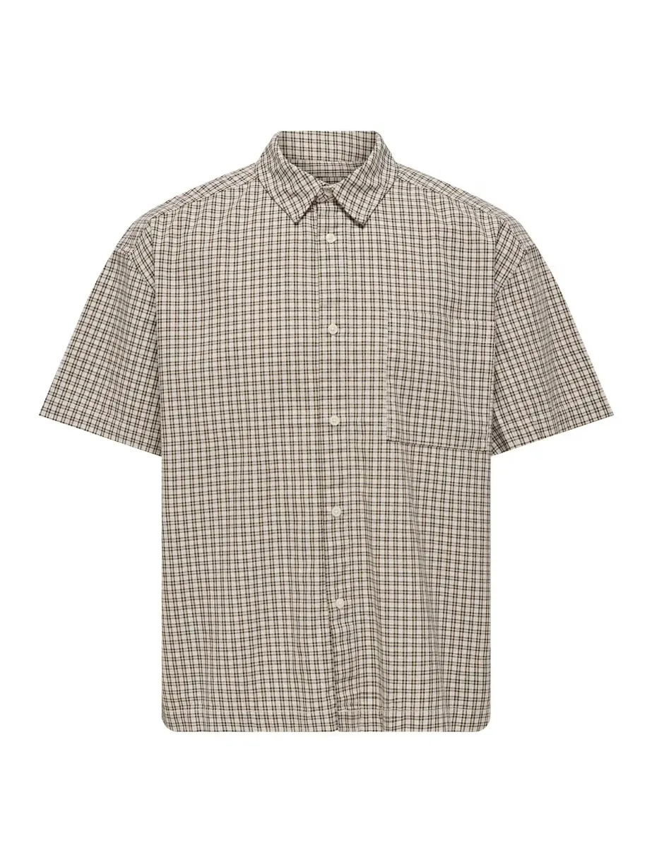 Relaxed Fit Pure Cotton Checked Shirt Stone