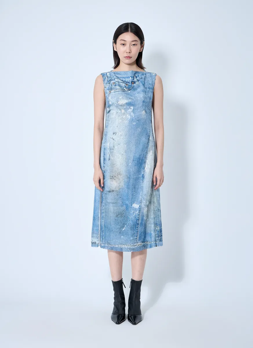 Printed Sequin Midi Dress
