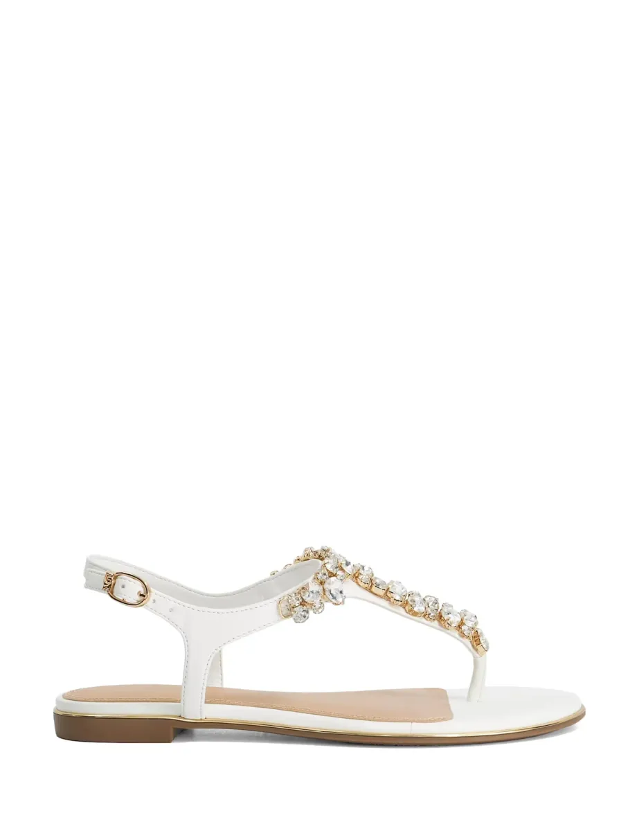 Wide Fit Embellished Ankle Strap Flat Sandals White