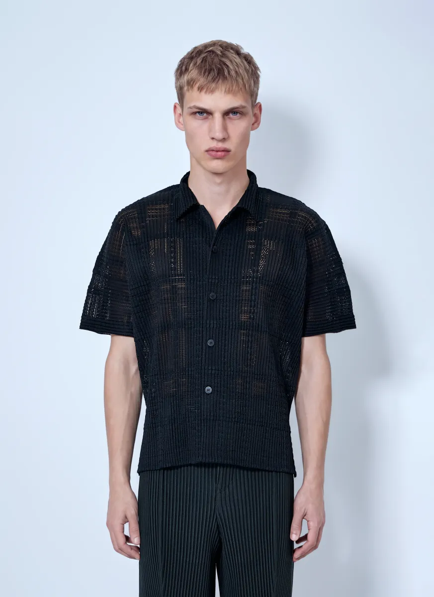 Lace Grid Pleats Shirt
