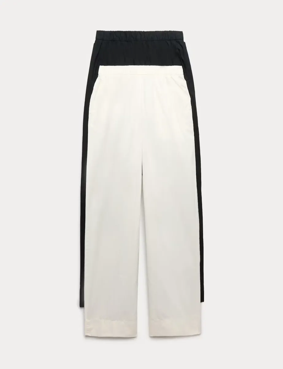 2 Pack Pure Cotton Poplin Straight Leg Trousers Ecru