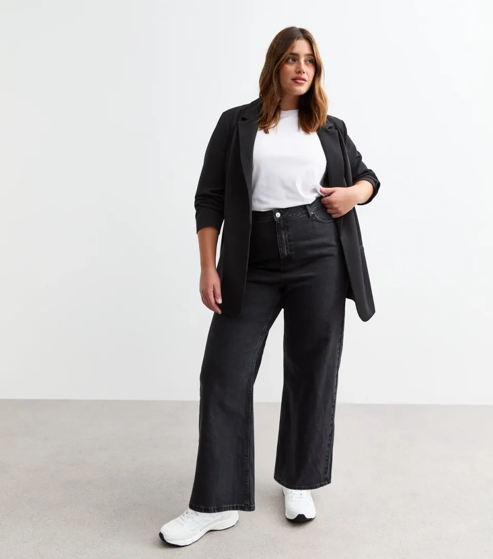 Women's Plus Size Black High Waist Adalae Wide Leg Jeans Curves