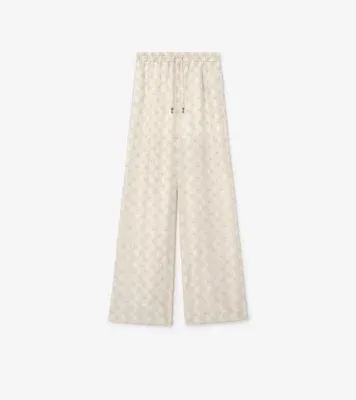 Knight Checkerboard Silk Pyjama Trousers in Chalk white