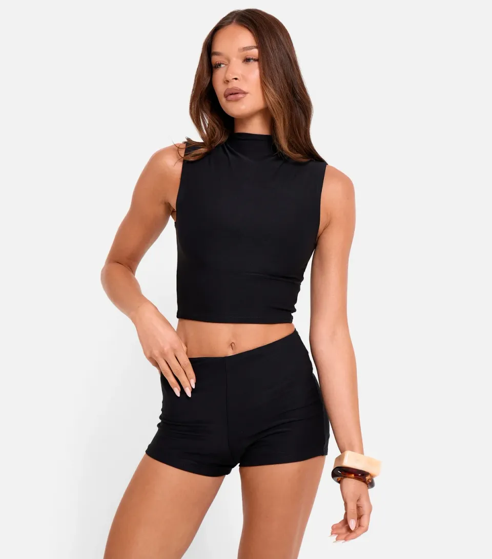 Women's Black Slinky High Waist Shorts