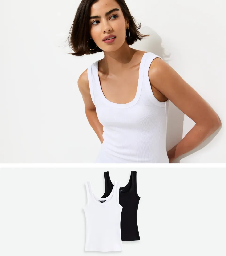 Women's White Pack Of 2 Wide Trim Scoop Neck Vest Tops