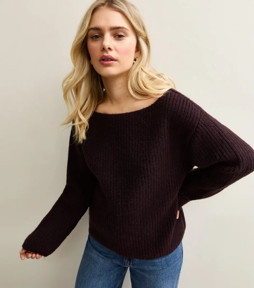 Women's Mink Ribbed Slash Neck Jumper