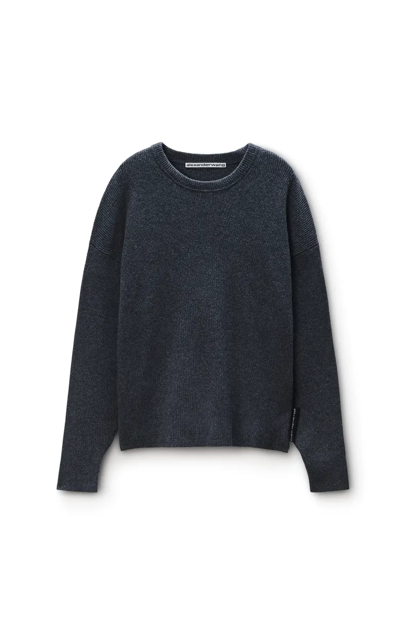 crewneck pullover in stretch wool cotton