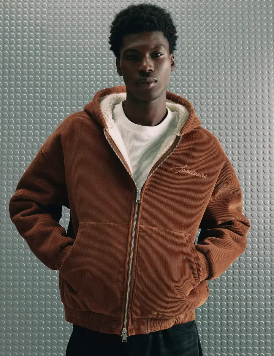 Borg Lined Textured Zip Hoodie