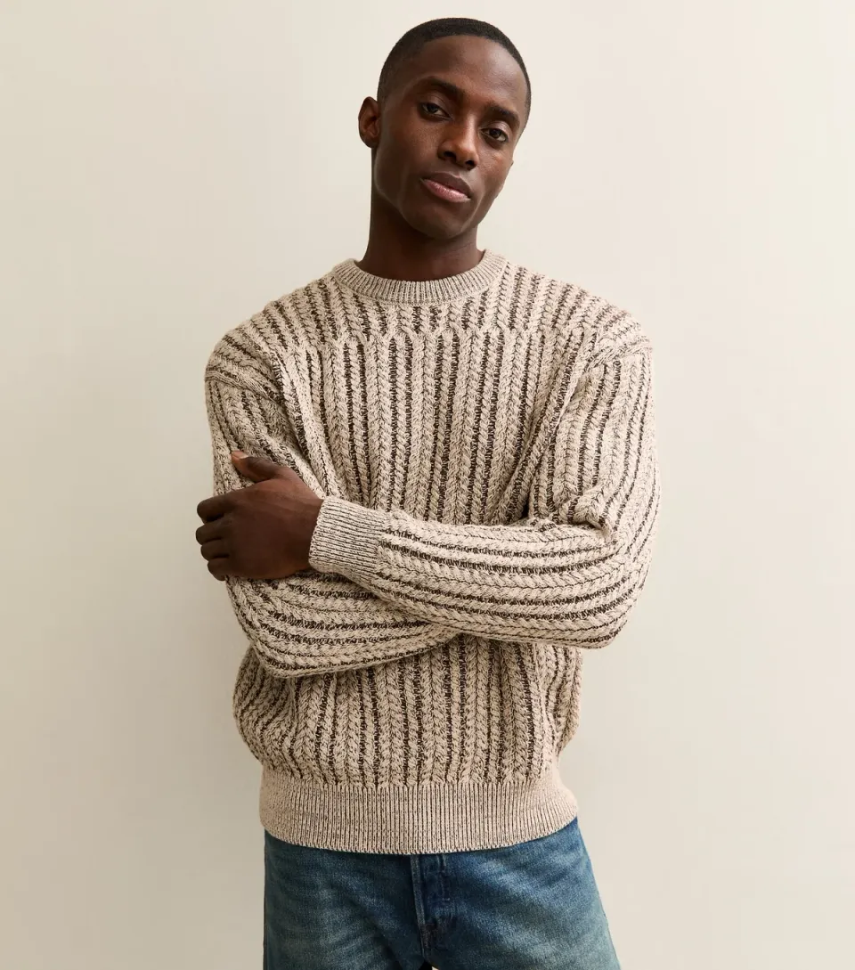Men's Stone Regular Cable Knit Jumper