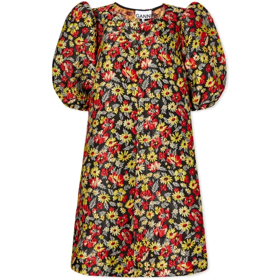 3D Jacquard Floral A-Shaped Zip Mini Dress