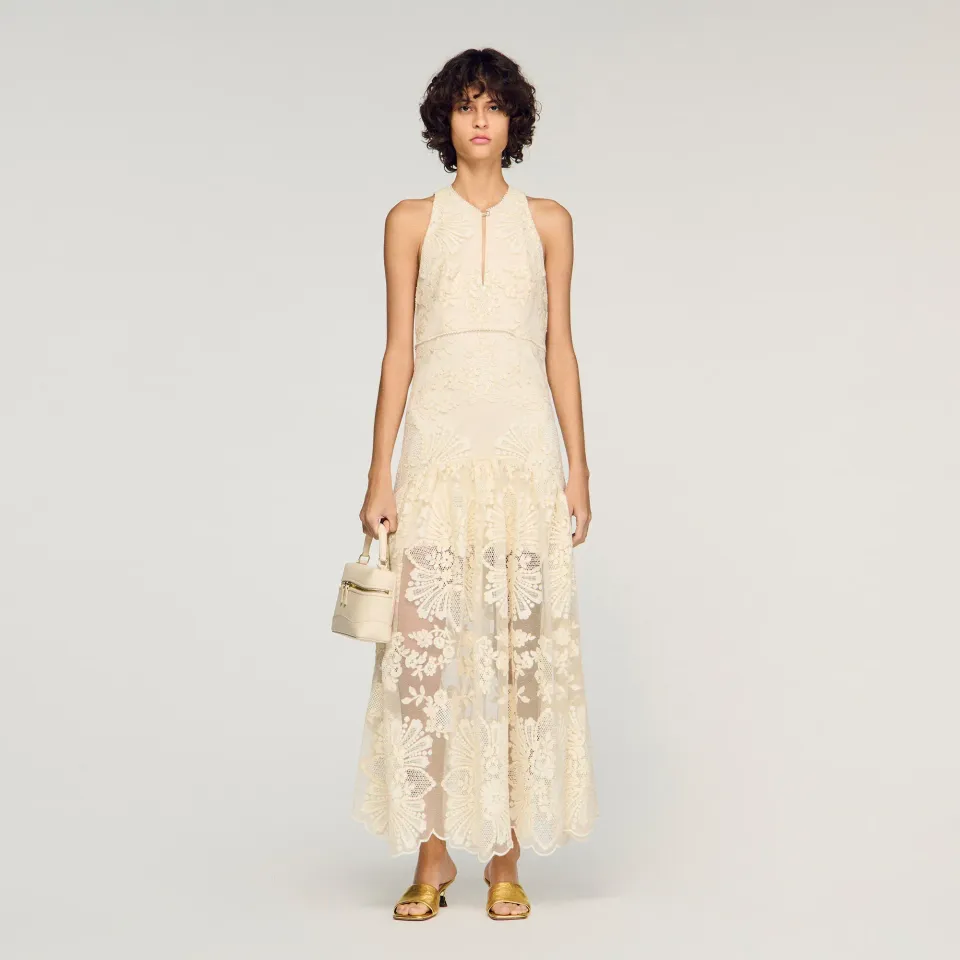 Floral cotton guipure maxi dress