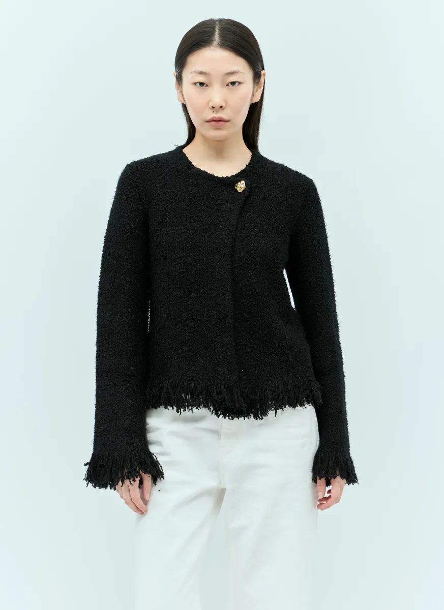 Top-Button Collarless Short Jacket