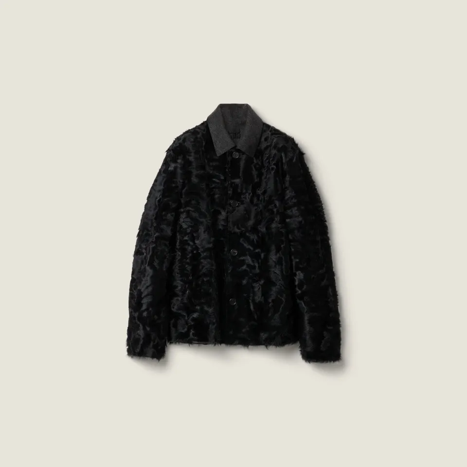 Reversible single-breasted wool and Chekiang fur coat