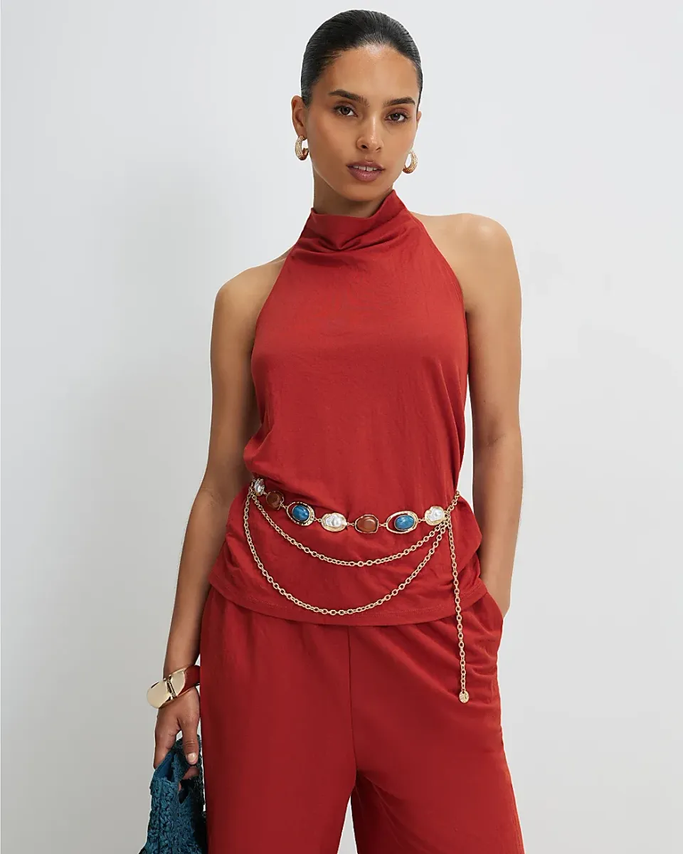 Petite Rust Halter Neck Top
