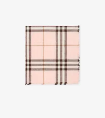 Reversible Check Wool Silk Scarf in Bow pink/pebble white
