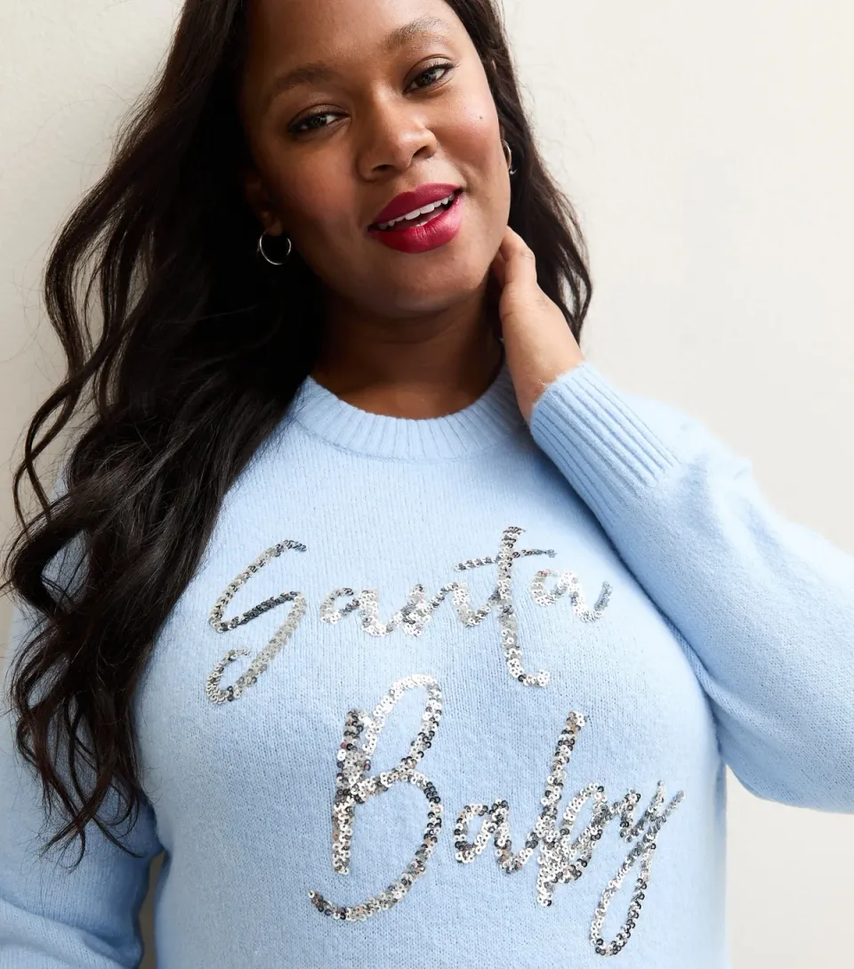 Women's Plus Size Light Blue Christmas Santa Baby Jumper Curves