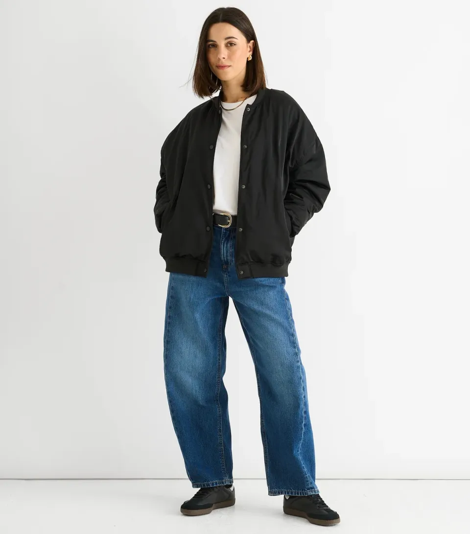Women's Black Oversized Bomber Jacket