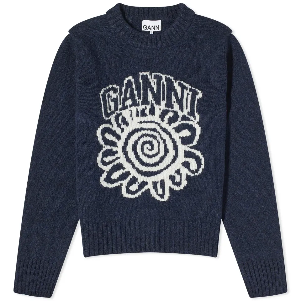 Graphic O-neck Pullover Flower Sweater