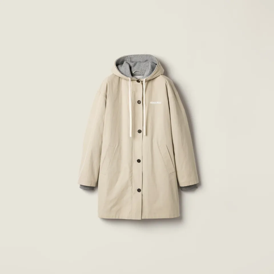 Single-breasted Panama cotton and fleece caban jacket
