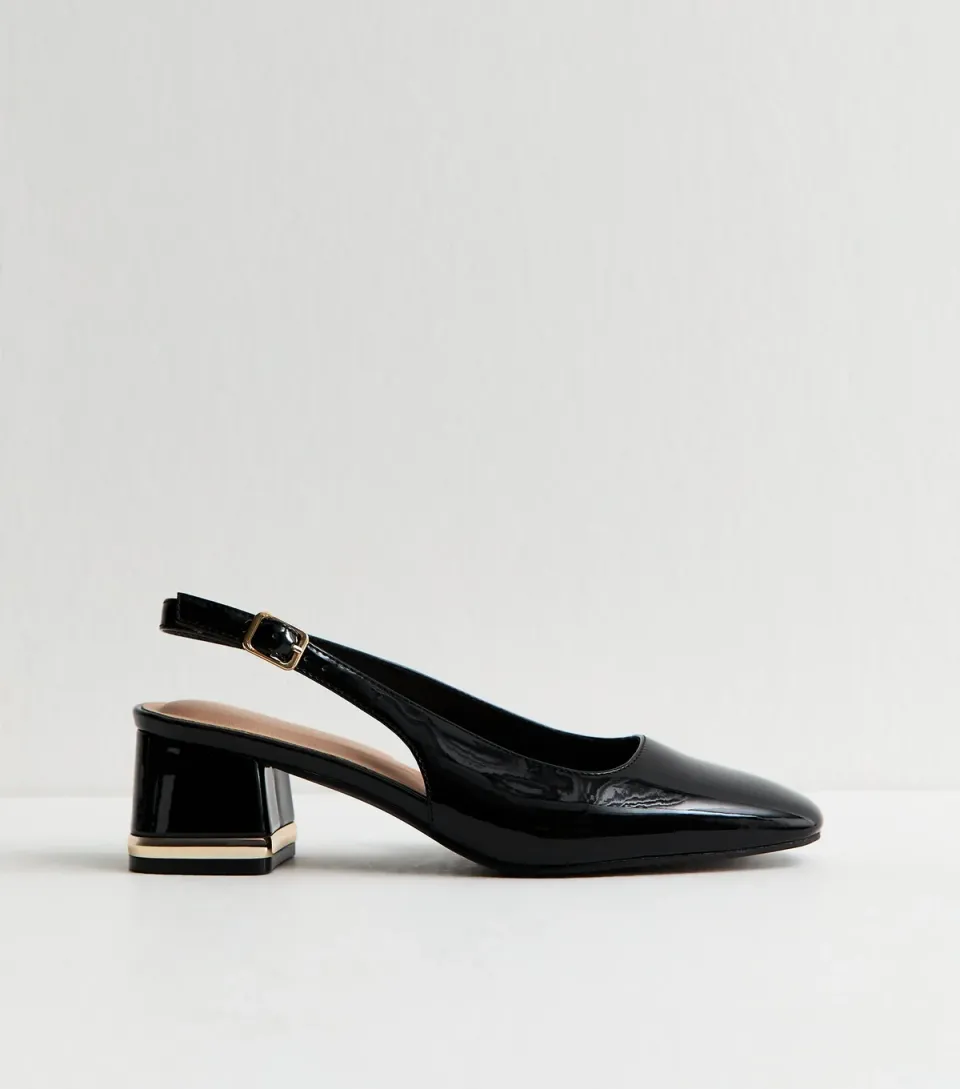 Women's Black Patent Faux Leather Slingback Pumps Vegan