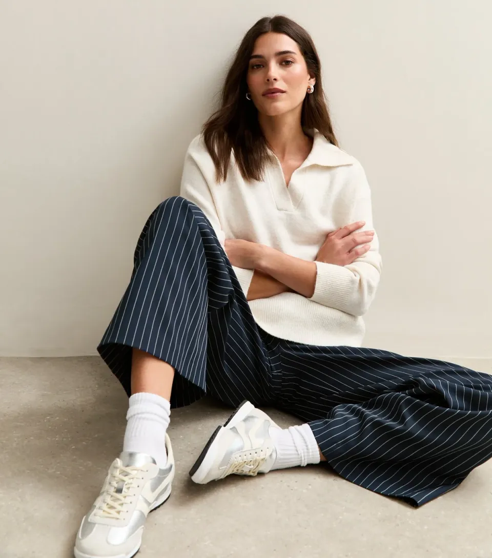 Women's Blue Pinstripe Wide Leg Trouser