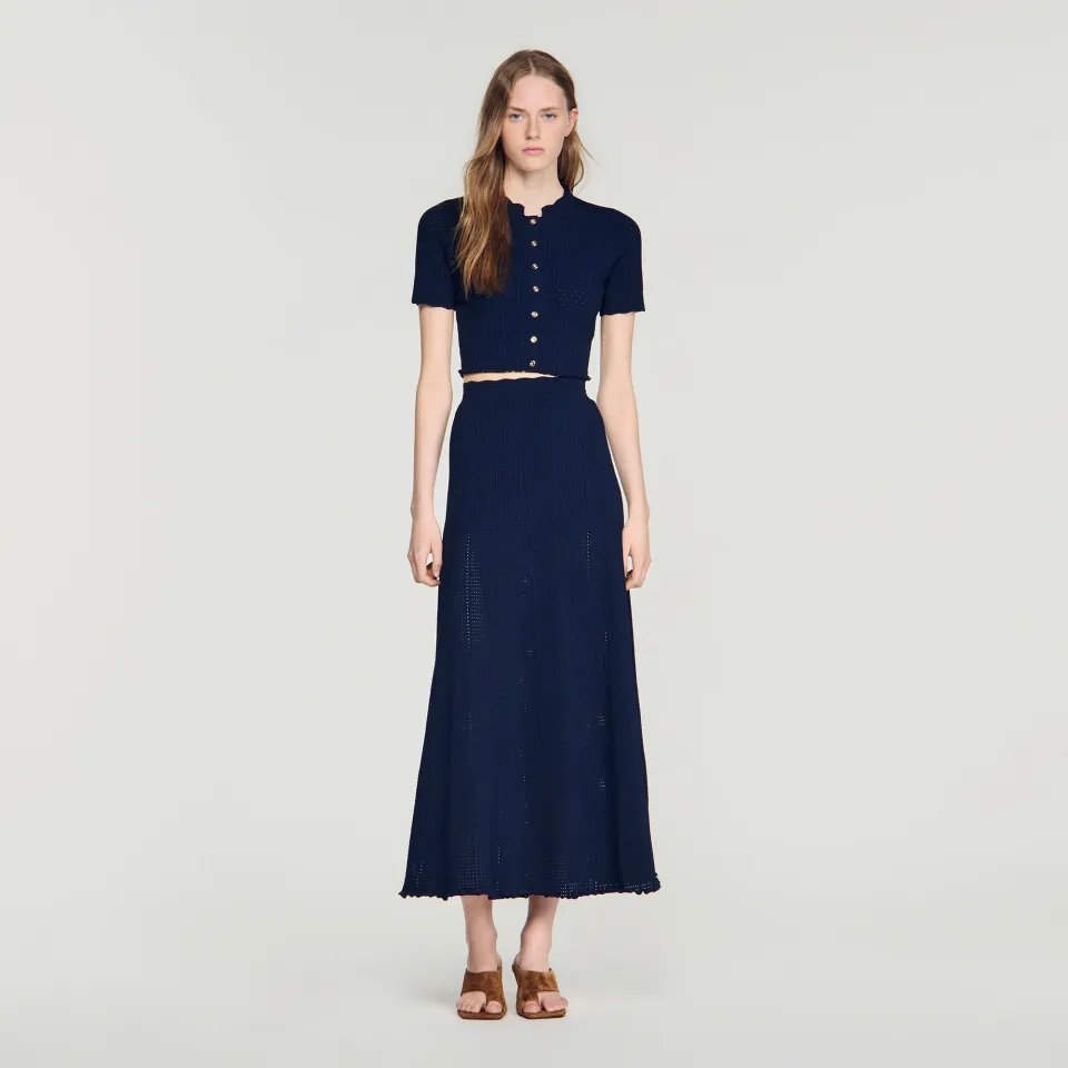 Pointelle knit maxi skirt