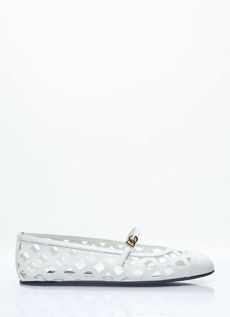 Openwork Leather Ballerina Flats