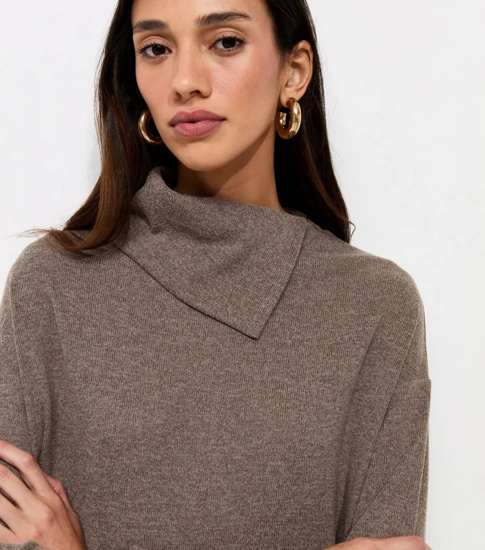 Women's Mink Soft Touch Asymmetric Hem Roll Neck Top