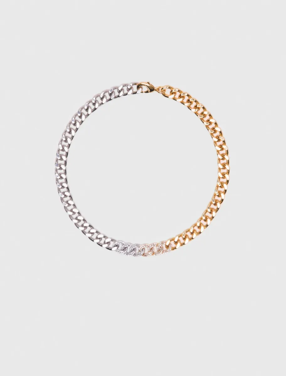 Two-tone rhinestone link necklace