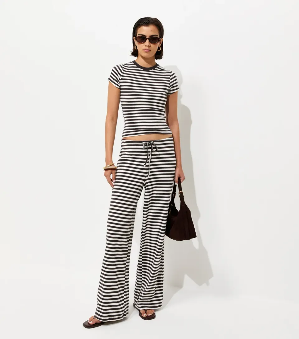 Women's Brown Cotton Rich Stripe Baby Tee