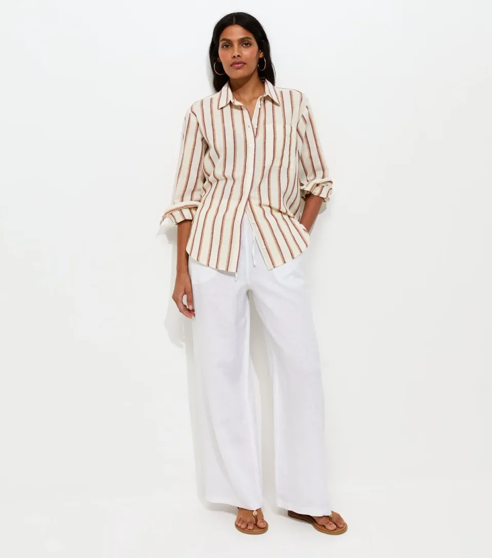 Women's White Pure Linen Wide Leg Trousers