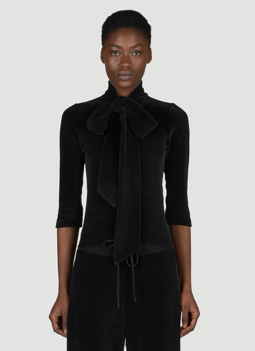 Scarf Turtleneck Terry-Cloth Blouse